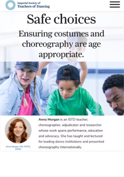 ISTD Dance magazine article: Safe choices, ensuring costumes and choreography are age appropriate