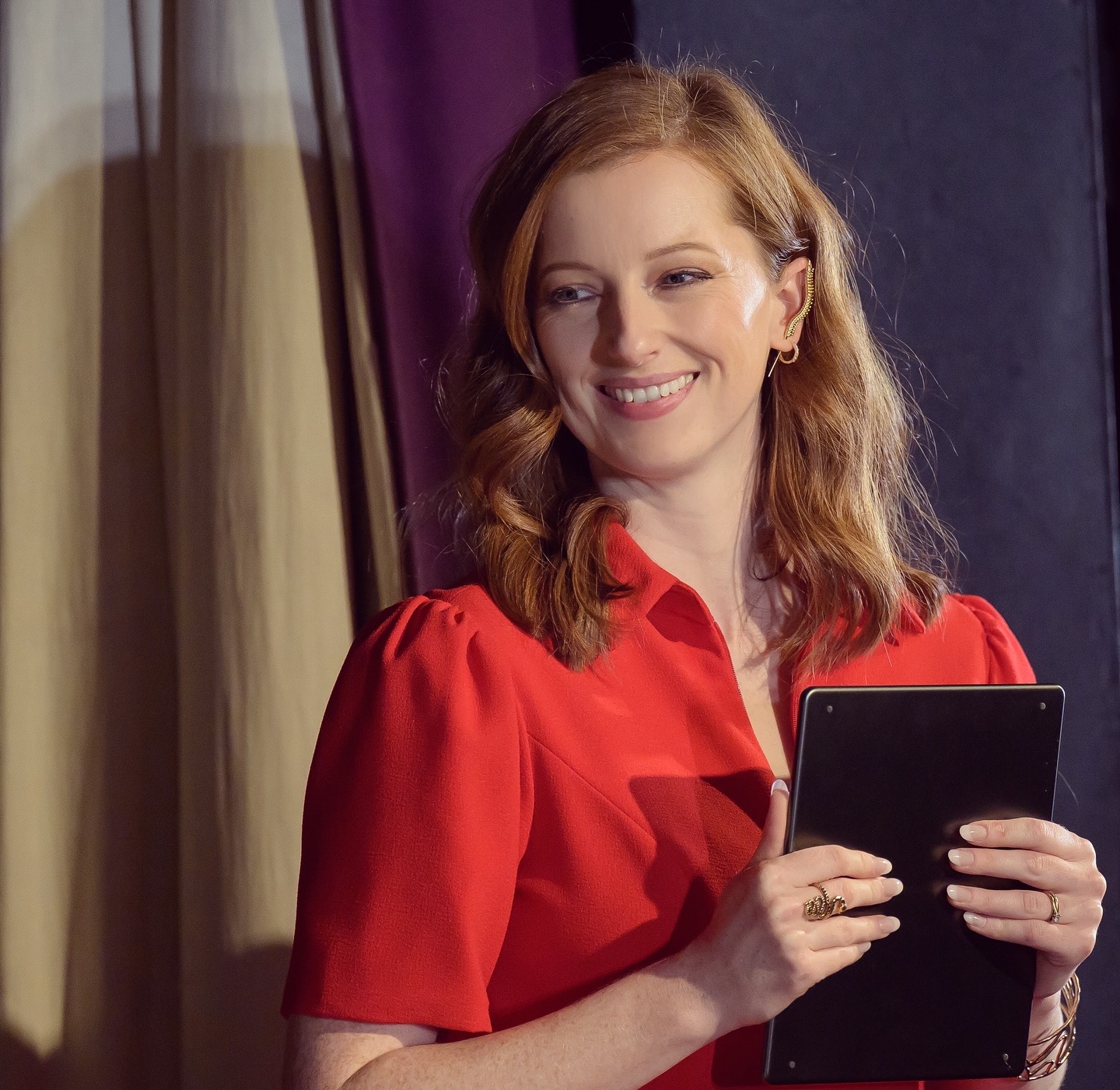 Anna Morgan adjudicating with a tablet